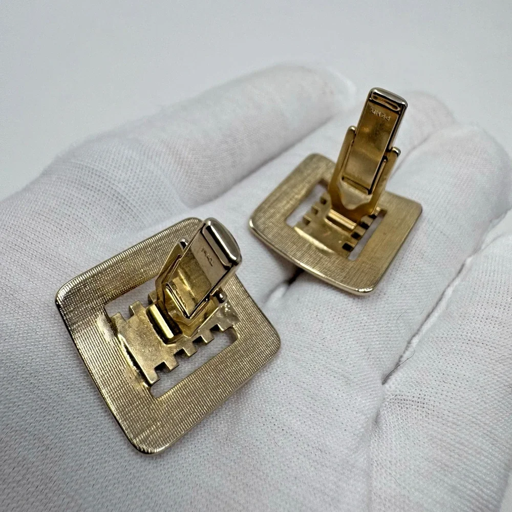 Vintage Gold Tone USA Pat. Pend Cufflinks Square Modernist Bar Design 22.7mm